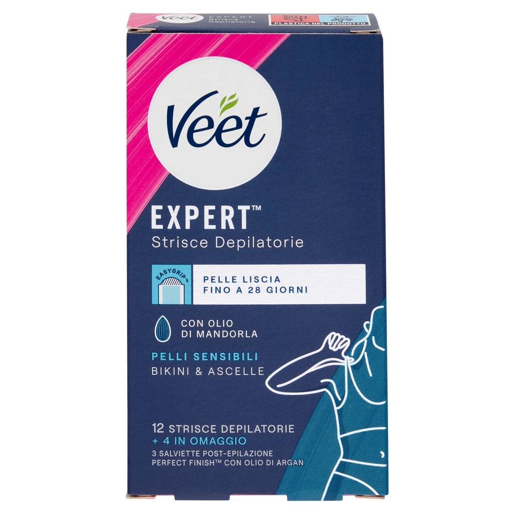 Veet Strisce Ascelle e Bikini Expert Pelli Sensibili 16 pezzi